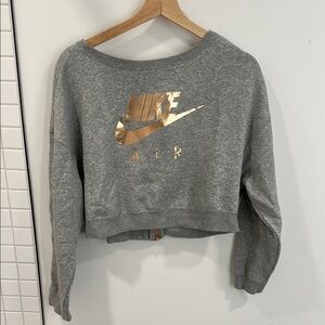 Nike Gray Cropped Sweatshirt with Gold Logo